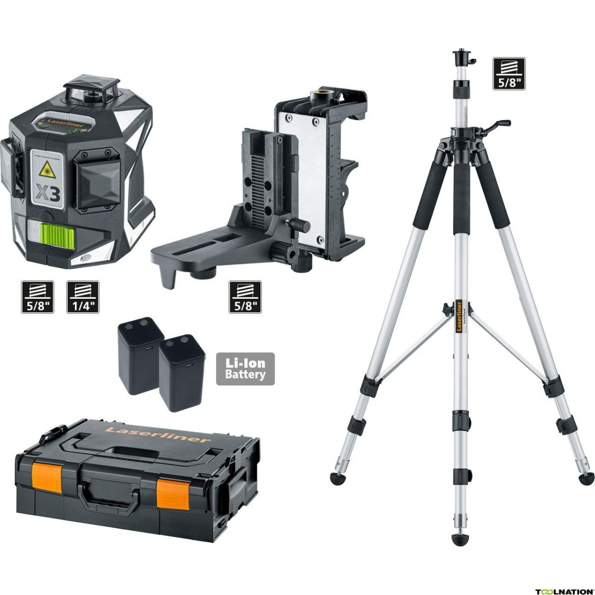 Laserliner 036.800-1 X3-Laser Pro Driedimensionale laser met drie groene 360°-lasercirkels + Statief VarioStand L 300cm
