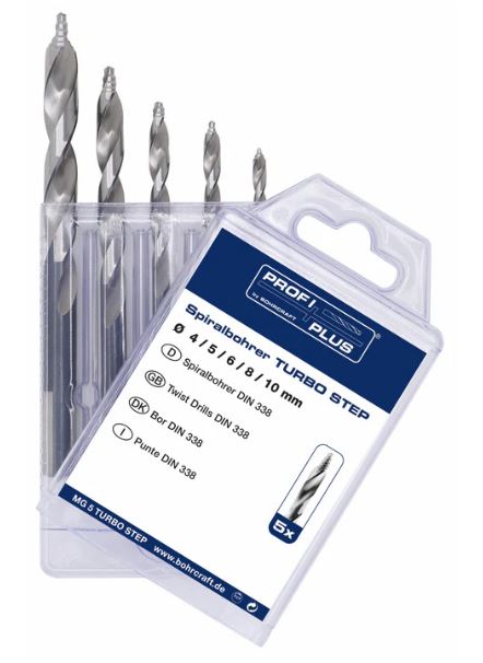 Bohrcraft 12021330005 Borenset MG5 TURBO STEP HSS-G DIN 338 // 5-dlg. P-PLUS