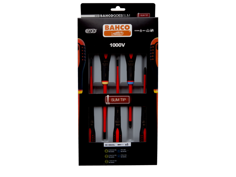 Bahco BE-9882SL Geïsoleerde ERGO™ schroevendraaierset met smalle bladen, 5-delig