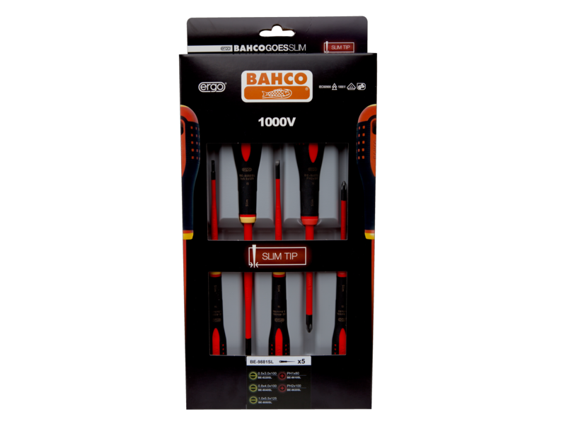 Bahco BE-9881SL Geïsoleerde ERGO™ schroevendraaierset met smalle bladen, 5-delig