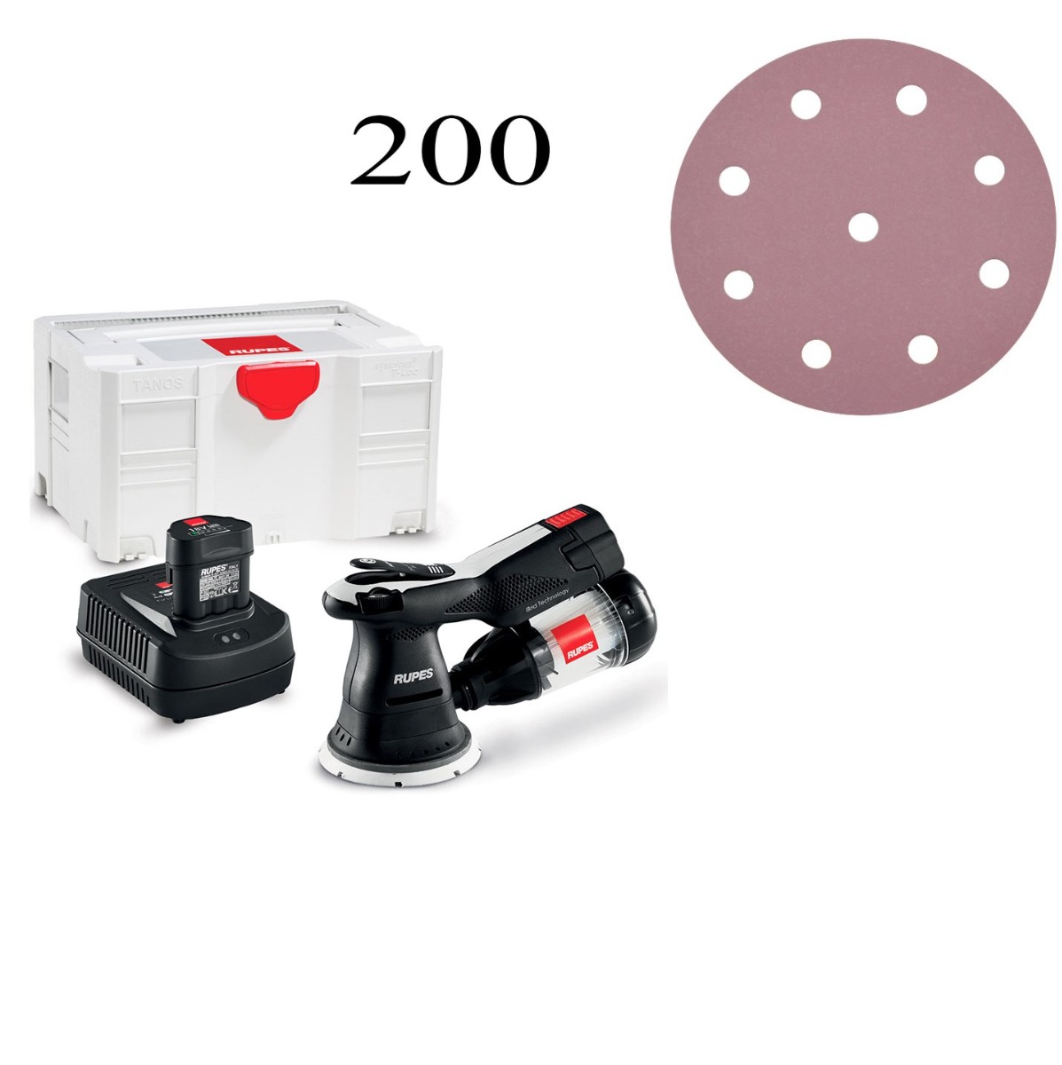 Rupes 165904INTRODUCTIEACTIE HSR73 Excentrische Accu schuurmachine Ibrid 18V 2,5Ah in Systainer + 100 x Schuurschijf P120 en 100 x Schuurschijf P180