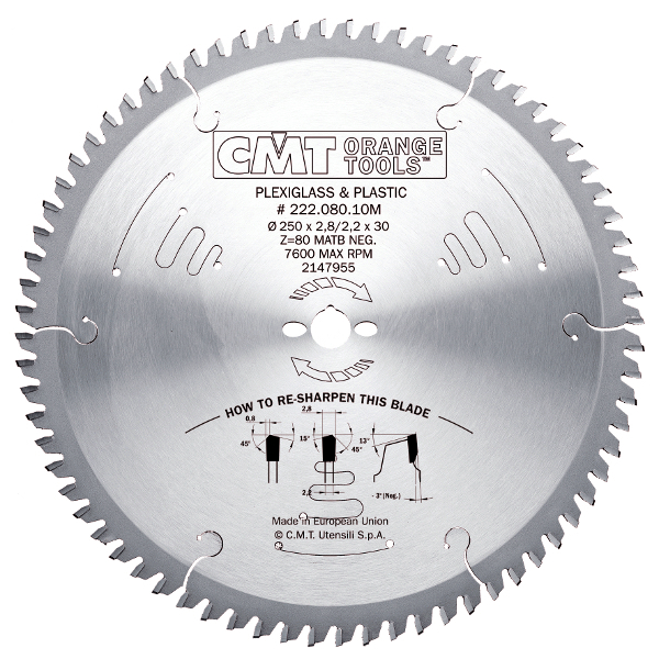 CMT 222.096.12M Zaagblad voor Plexiglas/PVC/Laminaat 300 x 30 x 80T