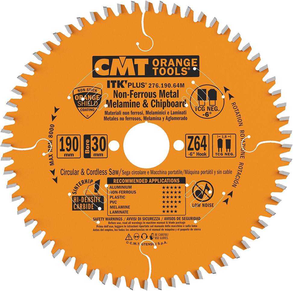 CMT 276.190.64M ITK-Plus afkortzaagblad voor non-ferro & composite materiaal 190 x 30(20/16) x 1,2 x 64T
