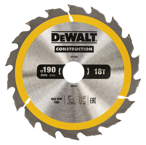 DeWalt Accessoires DT1943-QZ Cirkelzaagblad 190 x 30 mm 18T ATB 20°