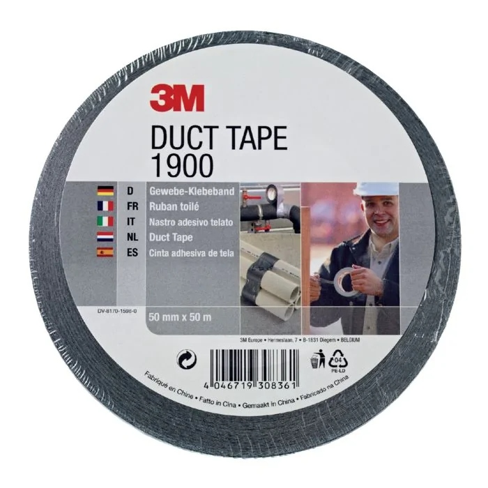3M 9.21.01.900.55 Economy Duct Tape 1900, Zwart, 50 mm x 50 m