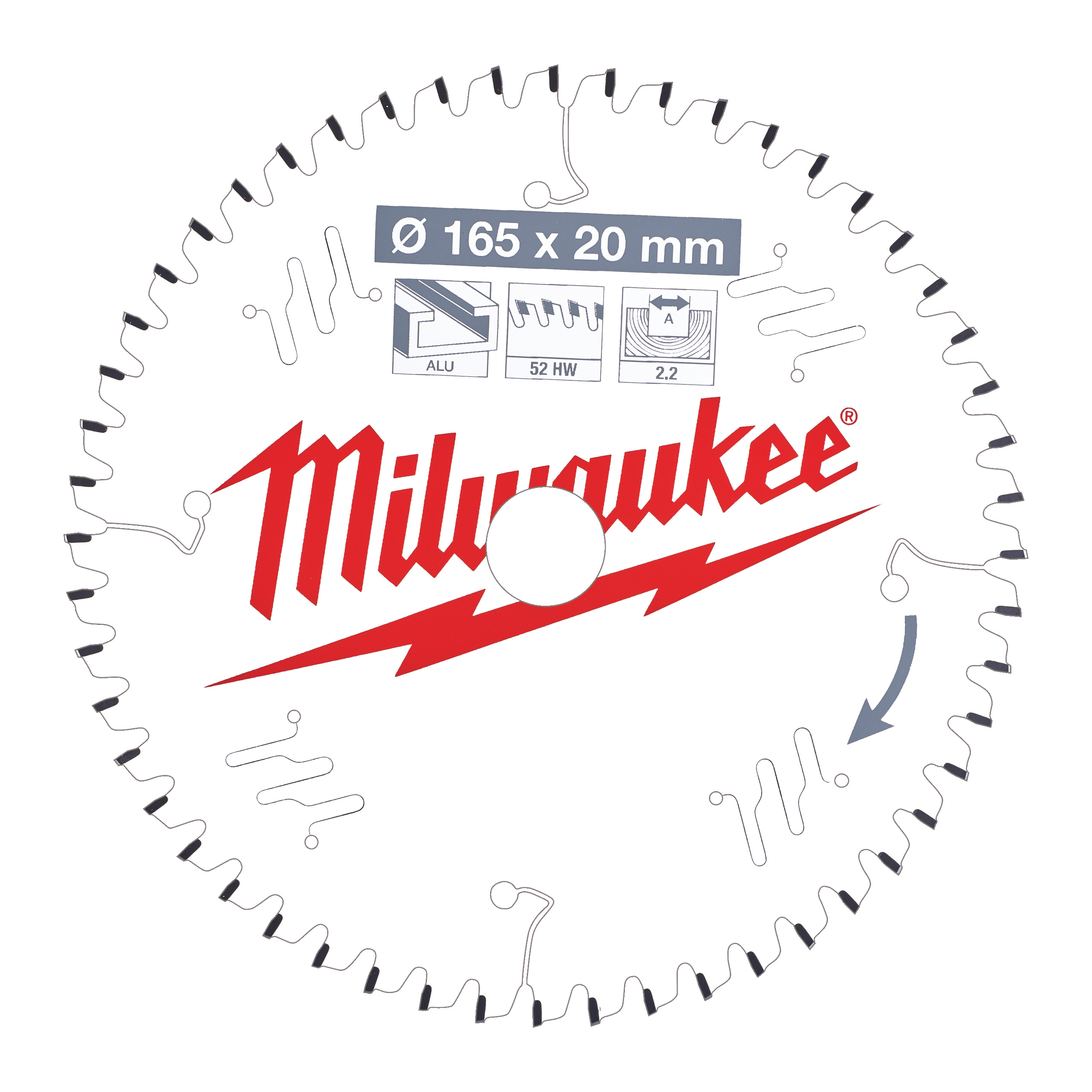 Milwaukee Accessoires 4932471296 Cirkelzaagblad P Alu165x20x2,2x52TF neg.