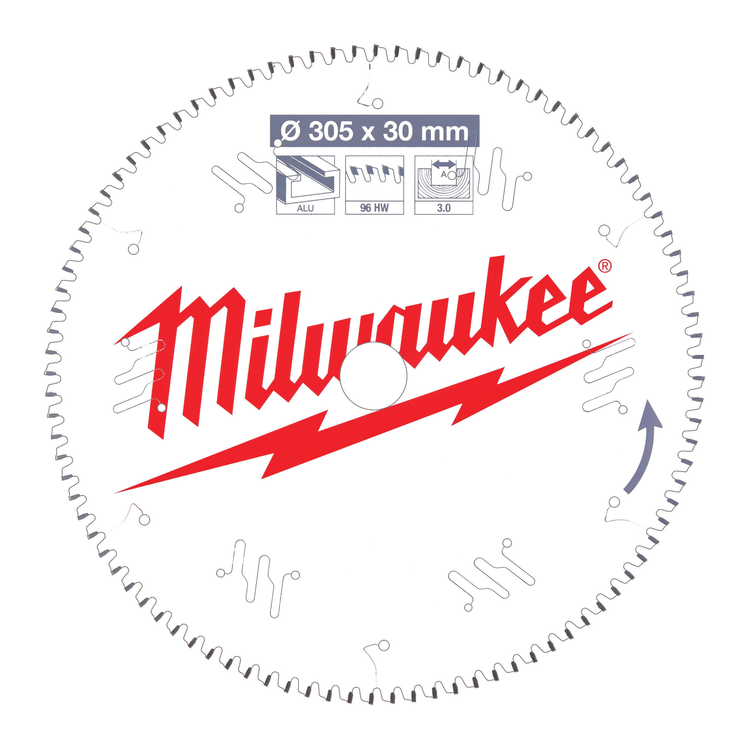 Milwaukee Accessoires 4932471323 Cirkelzaagblad MS Alu305x30x3,0x96TF neg.