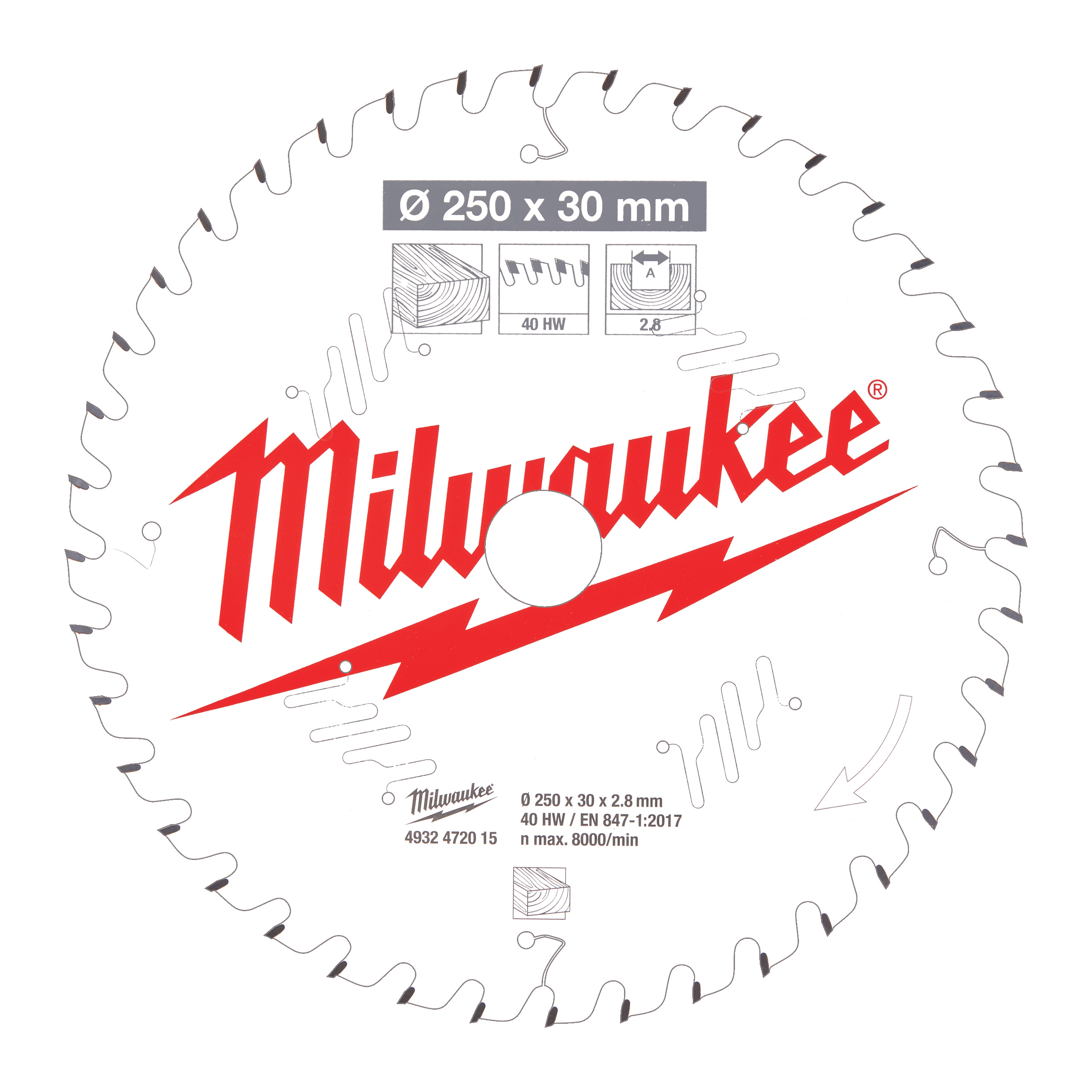 Milwaukee Accessoires 4932472015 Cirkelzaagblad MS W 250x30x2,8x40ATB