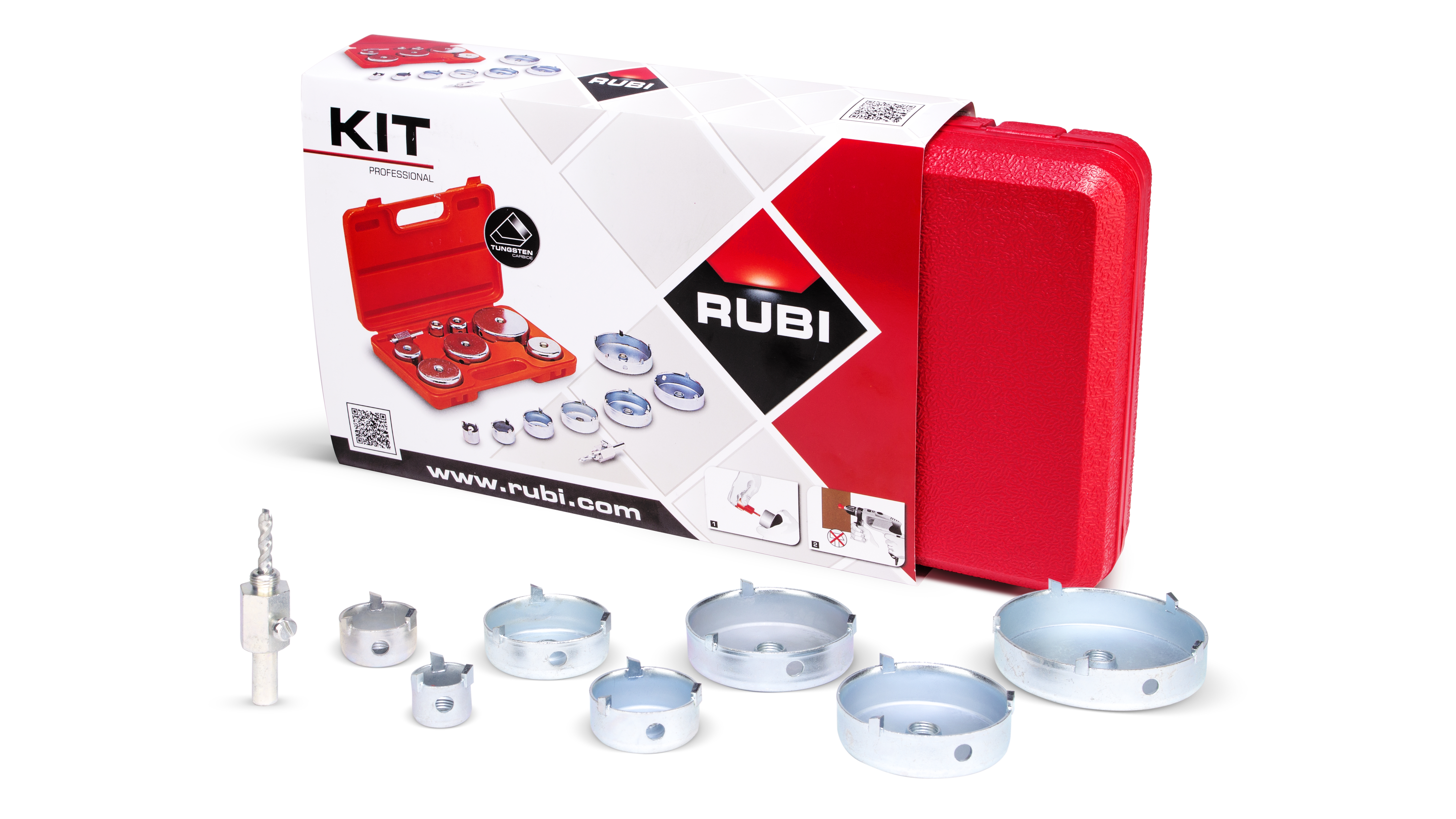 Rubi 4995 04995 Hardmetalen borenset Ã˜ 27, 35, 45, 55, 65, 70 en 85 mm in een koffer