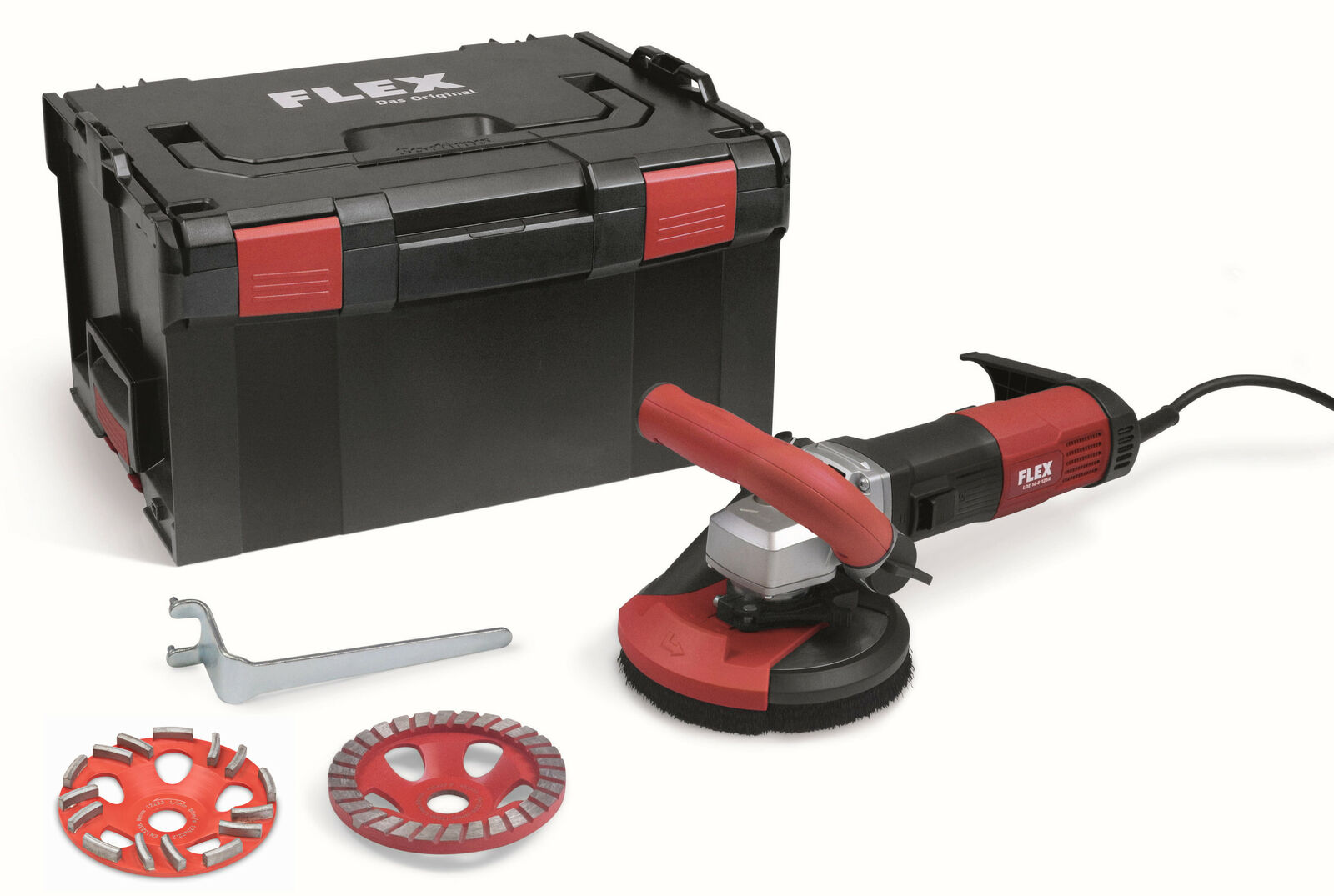 Flex-tools 513474 LDE 16-8 125 R, Kit Turbo-Jet II Betonschuurmachine voor stofvrij schuren 125mm + E-Jet en Turbo-Jet II diamantkomsteen