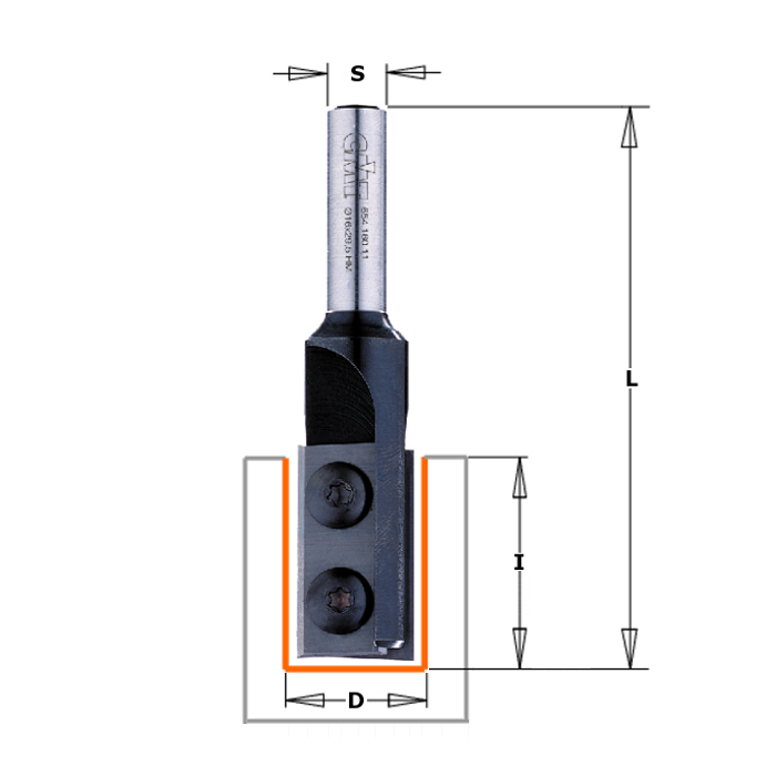 CMT 654.161.11 Rechte frees met wisselbare messen Z2 16 mm x 86,3 mm schacht 12 mm