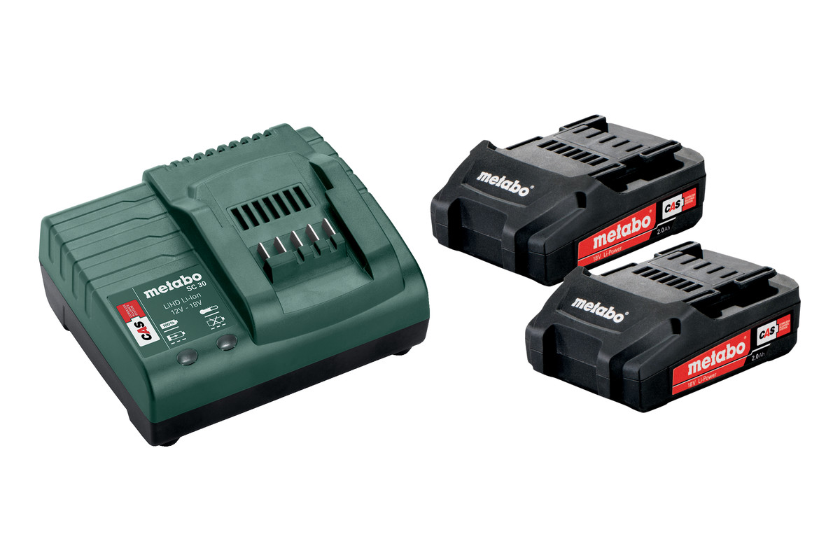 Metabo Accessoires 685161000 Accu Pakket 2 x 18V 2.0Ah Li-Ion + 1 x Lader SC 30