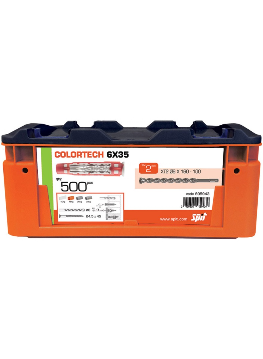 Spit Bevestiging 695943 ColorTech Universele Plug 6x35 500 stuks + 2 boren in koffer