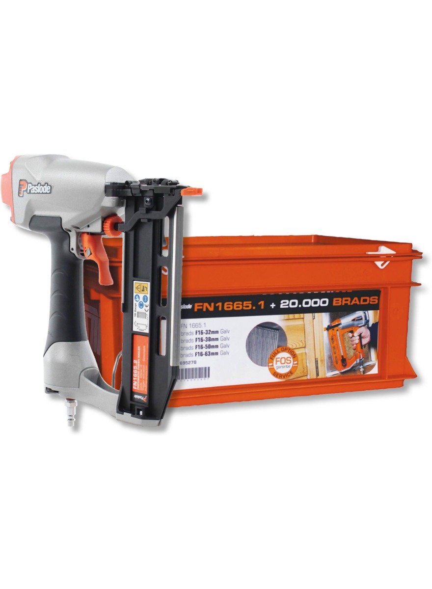 Paslode 695958 FN 1665.2 Afwerknagel apparaat (25 - 65 mm) Brads 1,6 mm + 20000 afwerknagels in koffer