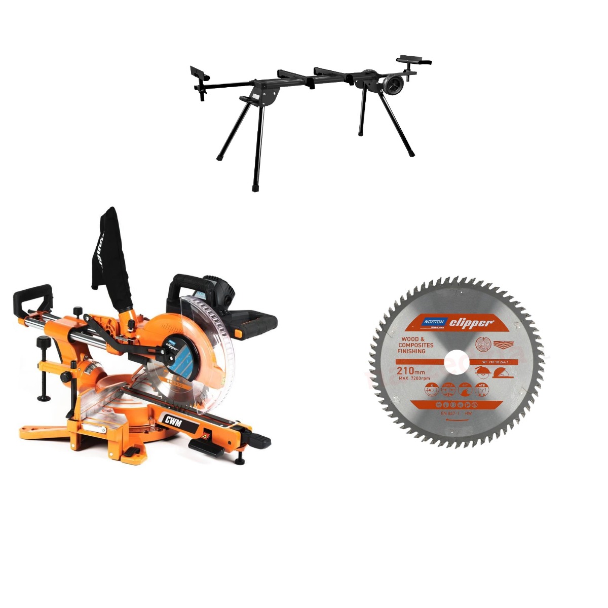 Norton Clipper 70184631371 CWM216 Afkortzaag 216 mm + onderstel + zaagblad hout /composieten