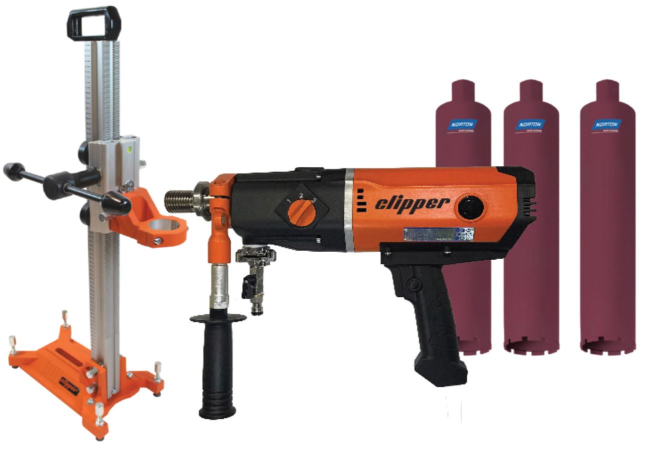 Norton Clipper 70184632577 CDM 204 Diamantboormachine nat-droog 2200 Watt + Diamantboor  81 + 101 + 131 mm + CDR163 boorstatief