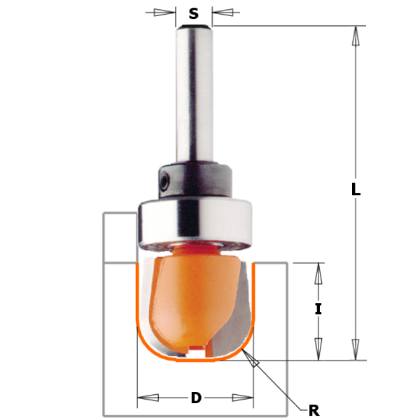 CMT 751.002.11B Bolle Radiusfrees + geleidelager op schacht R=6,4 schacht 6 mm