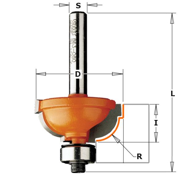 CMT 963.548.11 Bolle radiusfrees met geleidelager 25,4x11,5x60,9 schacht 12mm
