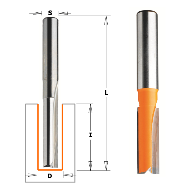 CMT 912.622.11 12 mm Groeffrees met rechte snijkoppen extra lange uitvoering schacht 12 mm
