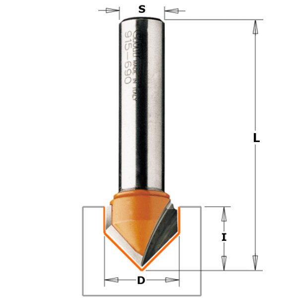 CMT 715.127.11 12,7 mm V-groef frees 90° schacht 6 mm