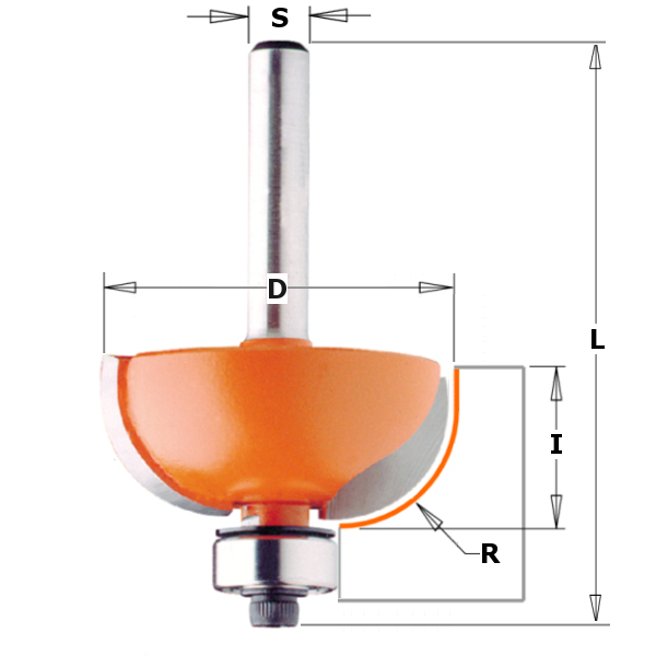CMT 937.222.11 Bolle Radiusfrees R=6,35 met geleidelager 25,4 x 12,7 mm schacht 8 mm