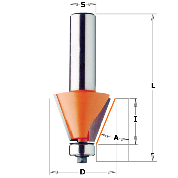 GRN Tools 957.103.11 Afkantfrees 15° met geleidelager 24,5x22x71,1 mm schacht 8 mm