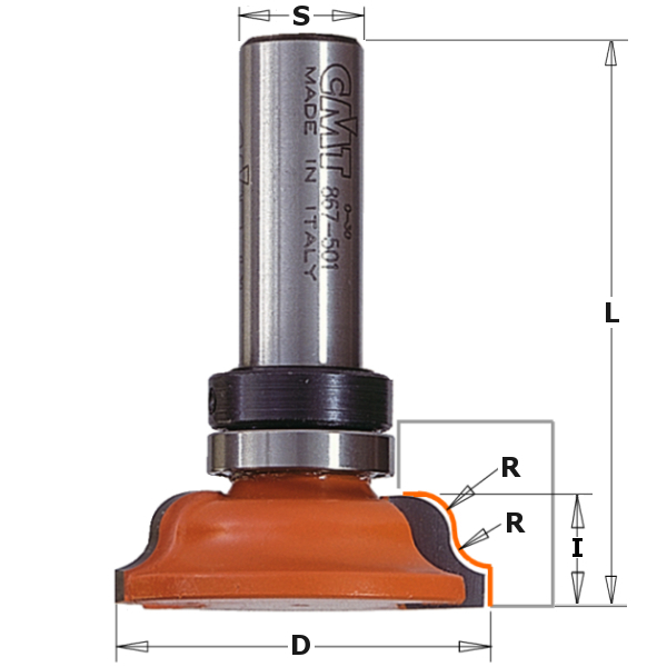 CMT 967.001.11B Profielfrees + geleidelager op schacht 39,5 mm schacht 8 mm
