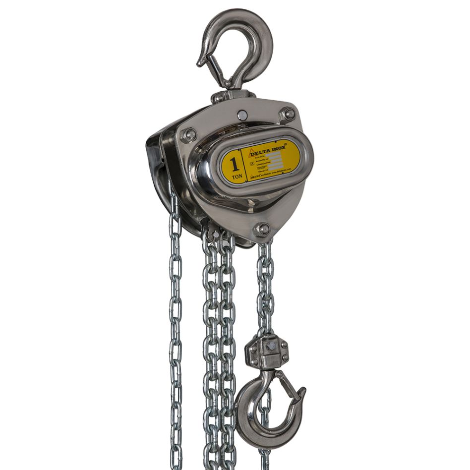 Delta DSS.0.06601010 INOX Handkettingtakel roestvrijstaal met roestvrijstale last- en handketting - 1 ton - met 10 meter hijshoogte