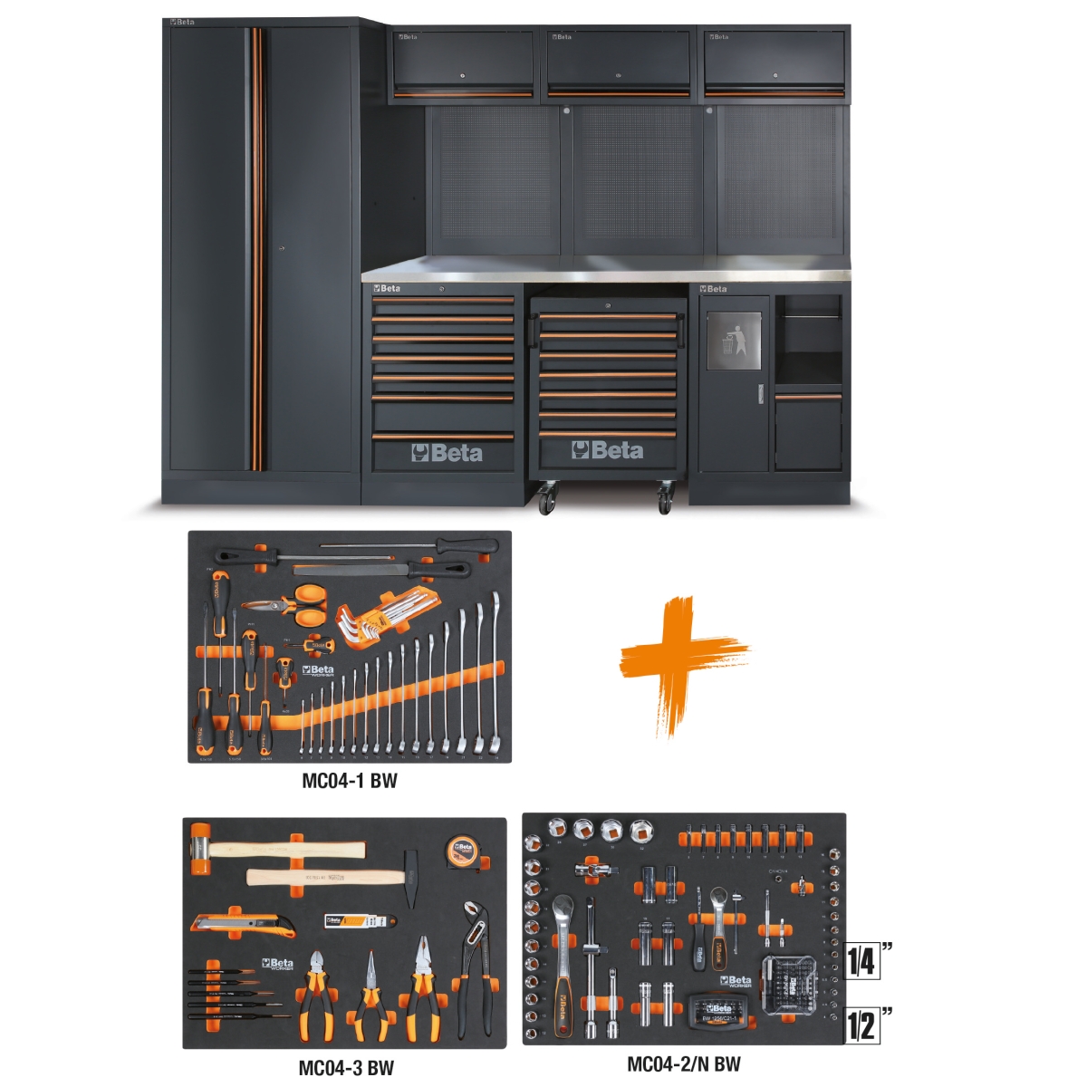 Beta 045001987 C45PRO 2.0 X Werkplaatsinrichting met assortiment Beta Worker universele gereedschappen 196-delig