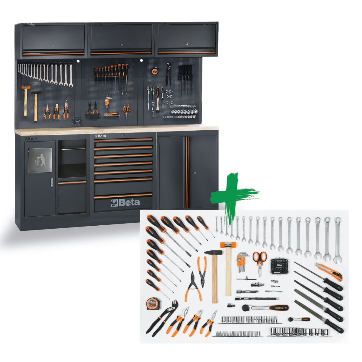 Beta 045009168 C45PRO 2.0 AW Werkplaatsinrichting met assortiment Beta Worker universele gereedschappen 157-delig