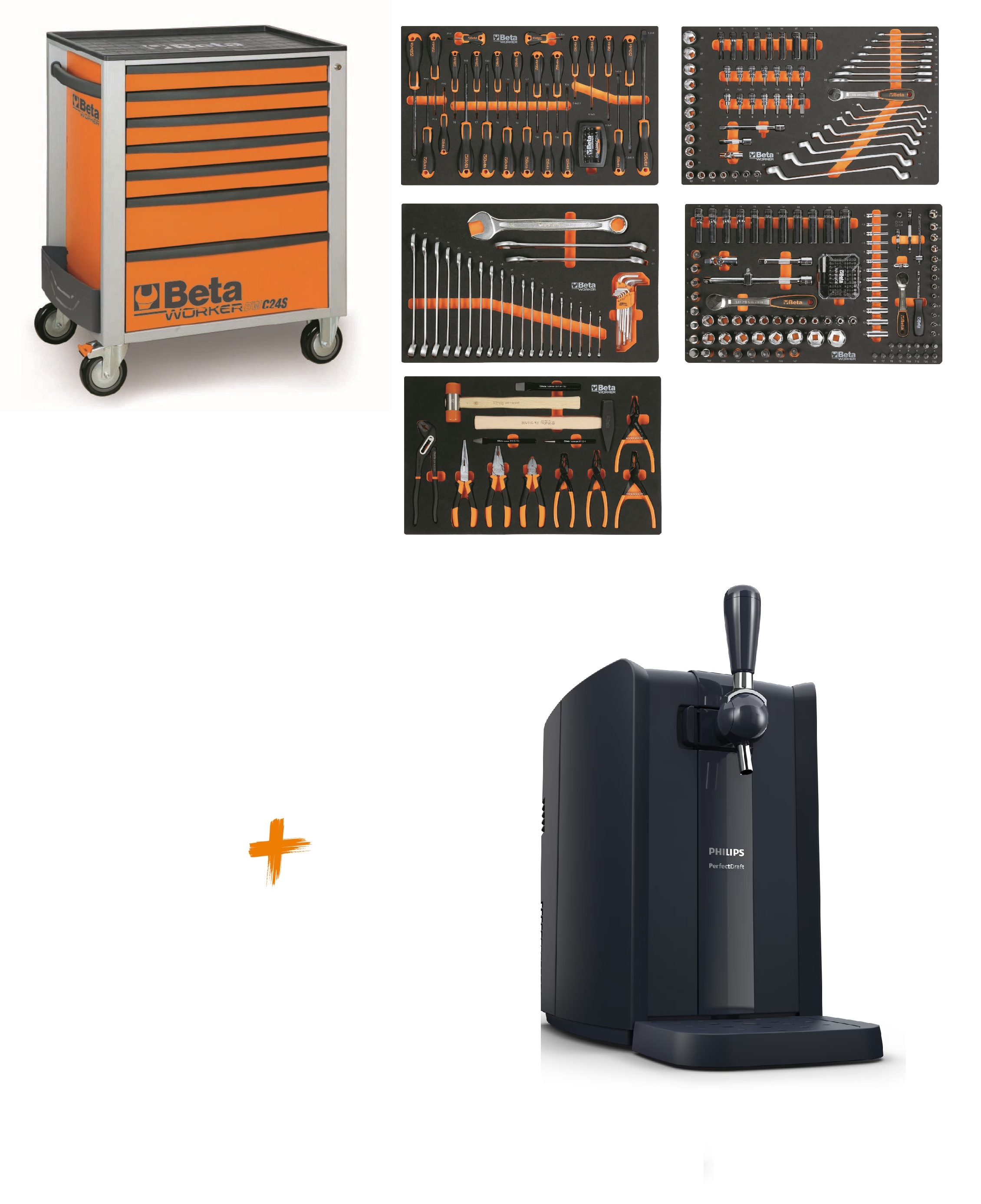 Beta ZNLWK0002 BW 2400S O7/E-M-WAGEN Gereedschapswagen gevuld met 309-delig assortiment + gratis Philips Perfect Draft