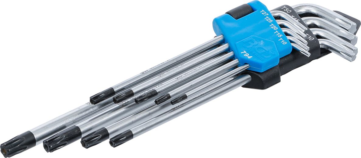 BGS 794 Stiftsleutelset extra lang T-profiel (voor Torx) met boring T10 - T50 9-delig