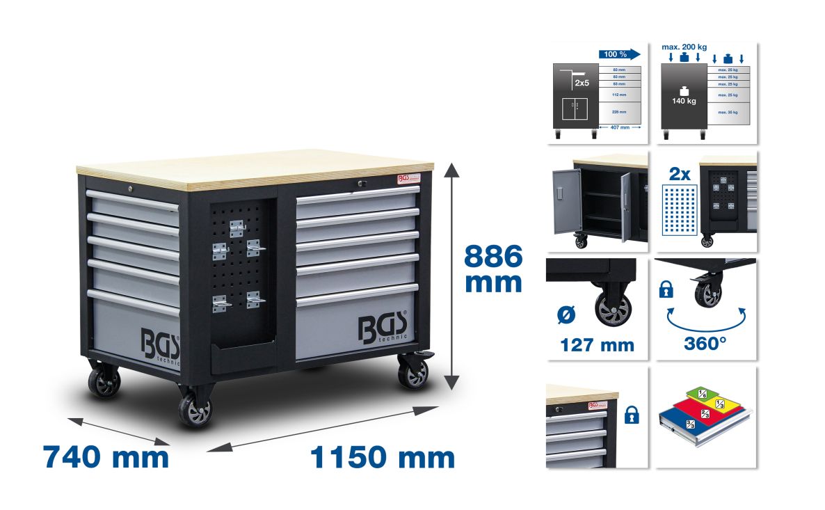 BGS 4199 Gereedschapwagen 2 x 5 laden 1 kist leeg