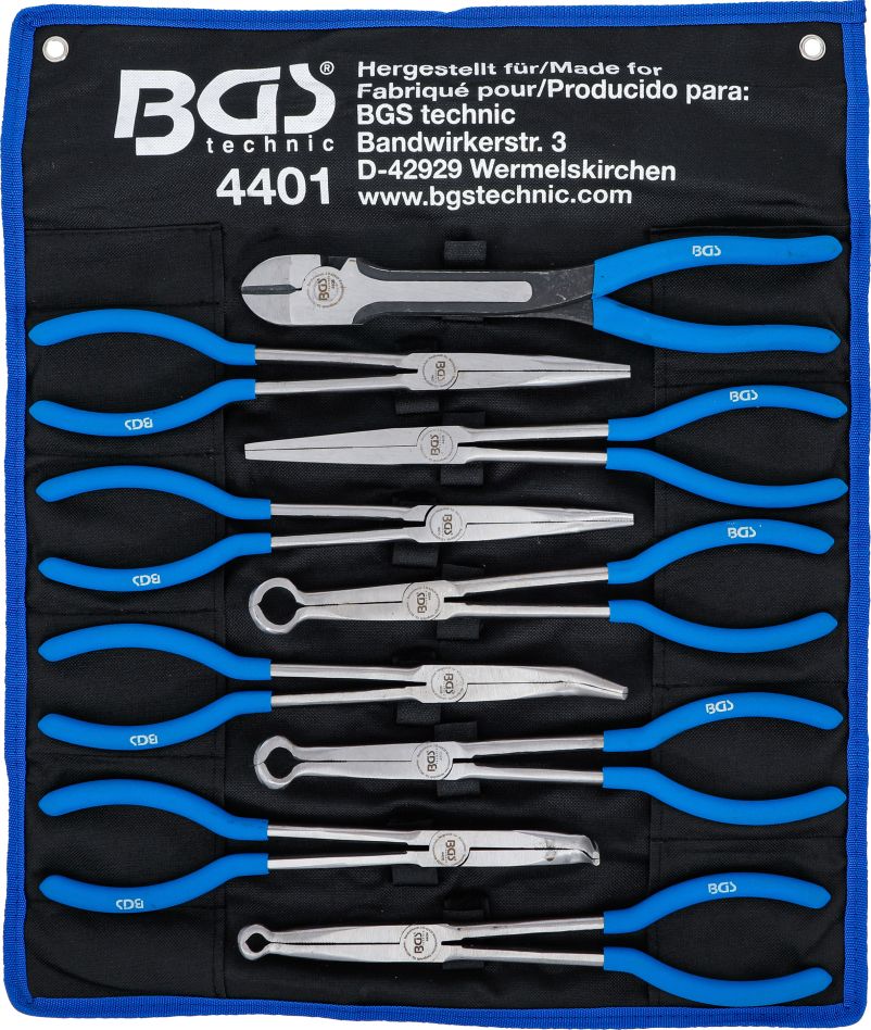 BGS 4401 Langbek-, vlakke en bougiekaptangenset extra lang 9-delig