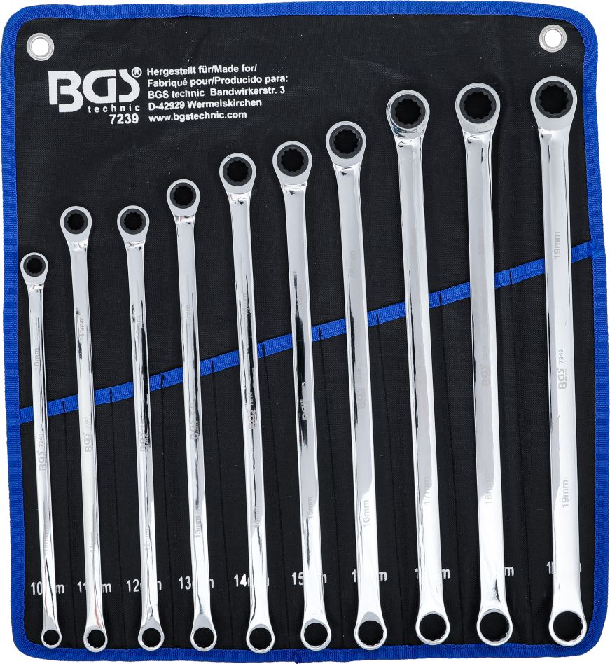 BGS 7239 Set ratelring- en ringsleutel extra lang 10 - 19 mm 10-delig