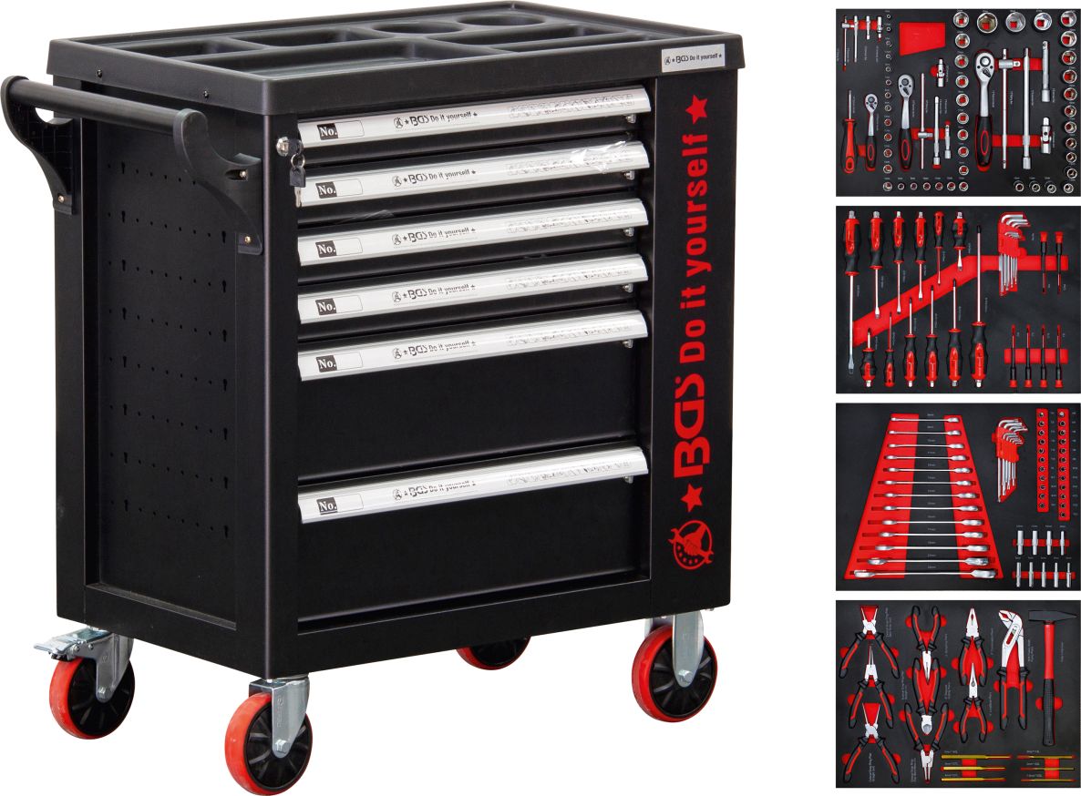 BGS Do It Yourself 6055 Gereedschapwagen 1 zijdeur 6 laden met 158 gereedschappen