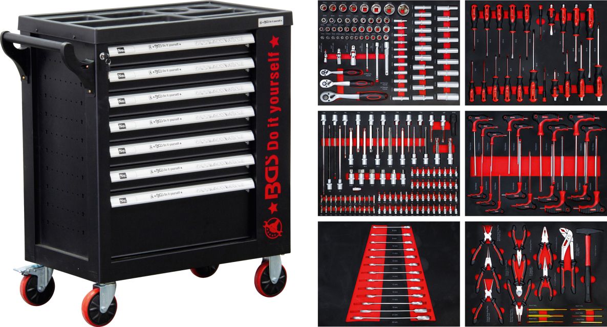 BGS Do It Yourself 6058 Gereedschapwagen 1 zijdeur 7 laden met 250 gereedschappen