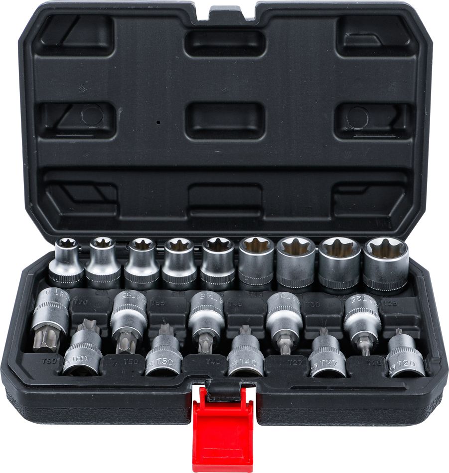 BGS Do It Yourself 95100 Dopsleutelbit-/dopsleutelset 12,5 mm (1/2") T-profiel (voor Torx) / E-profiel 19-delig