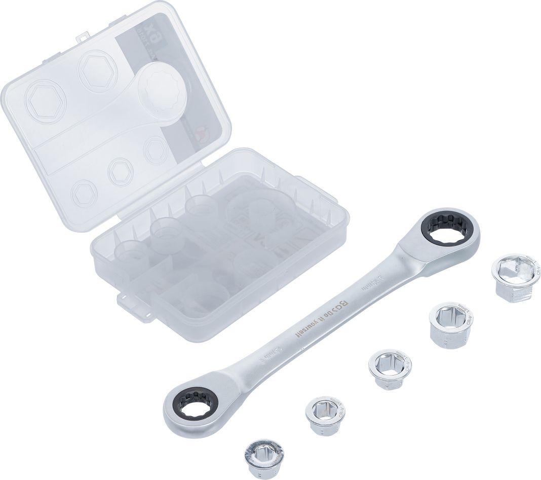 BGS Do It Yourself 71016 Ratel ringsleutel met adapterset 8 - 19 mm 6-delig