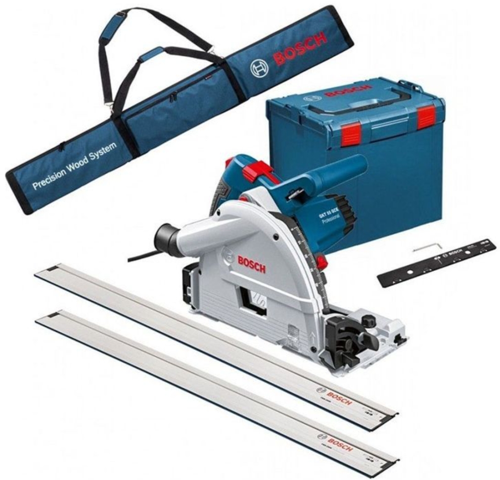 Bosch Blauw 0615990EA8 GKT 55 GCE invalzaag + 2x geleiderails + draagtas voor FSN + koppelstuk in L-Boxx
