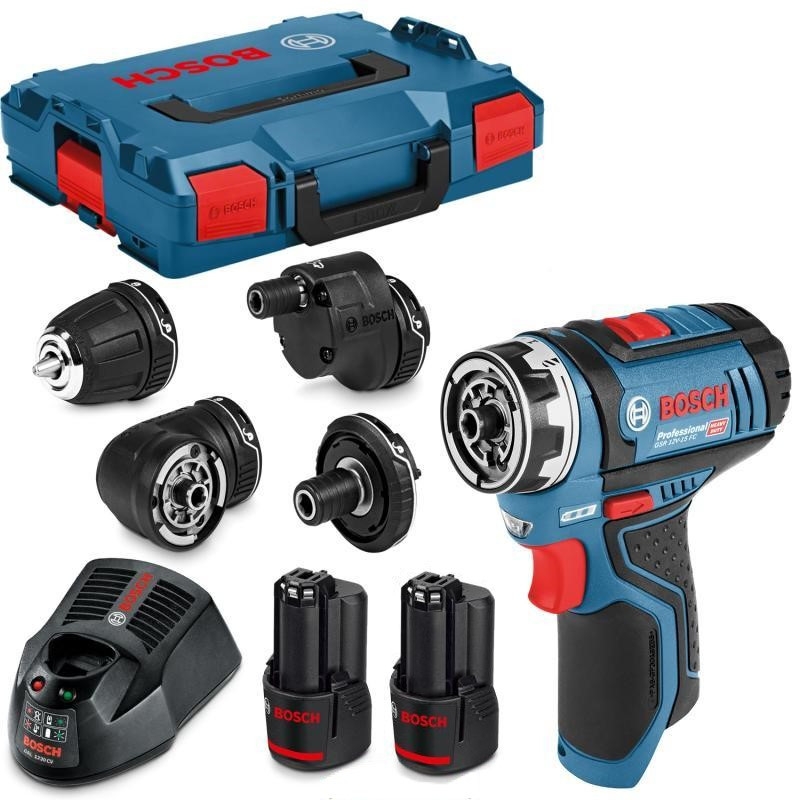Bosch Blauw 06019F6000 GSR 12V-15 FC FlexiClick Accuschroefboormachine 12V 2 x 2,0Ah Li-Ion in L-Boxx