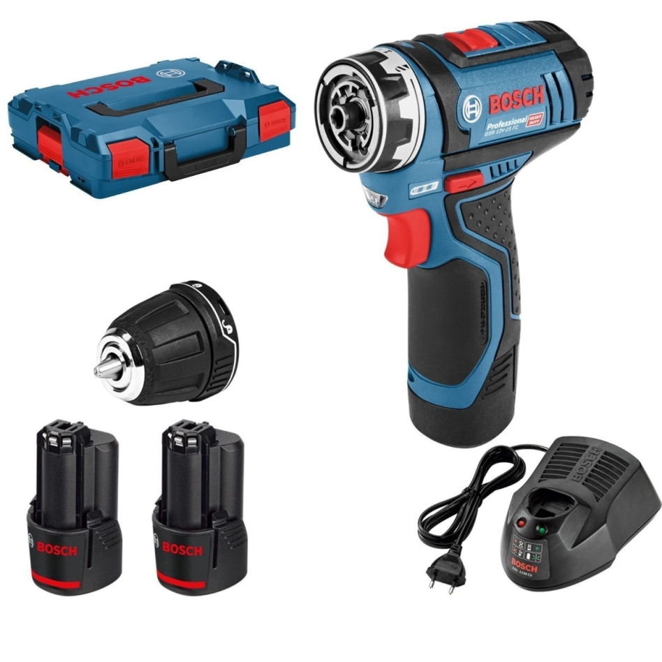 Bosch Blauw 06019F6001 GSR 12V-15 FC Accuschroefboormachine 12V 2 x 2,0Ah Li-Ion in L-Boxx