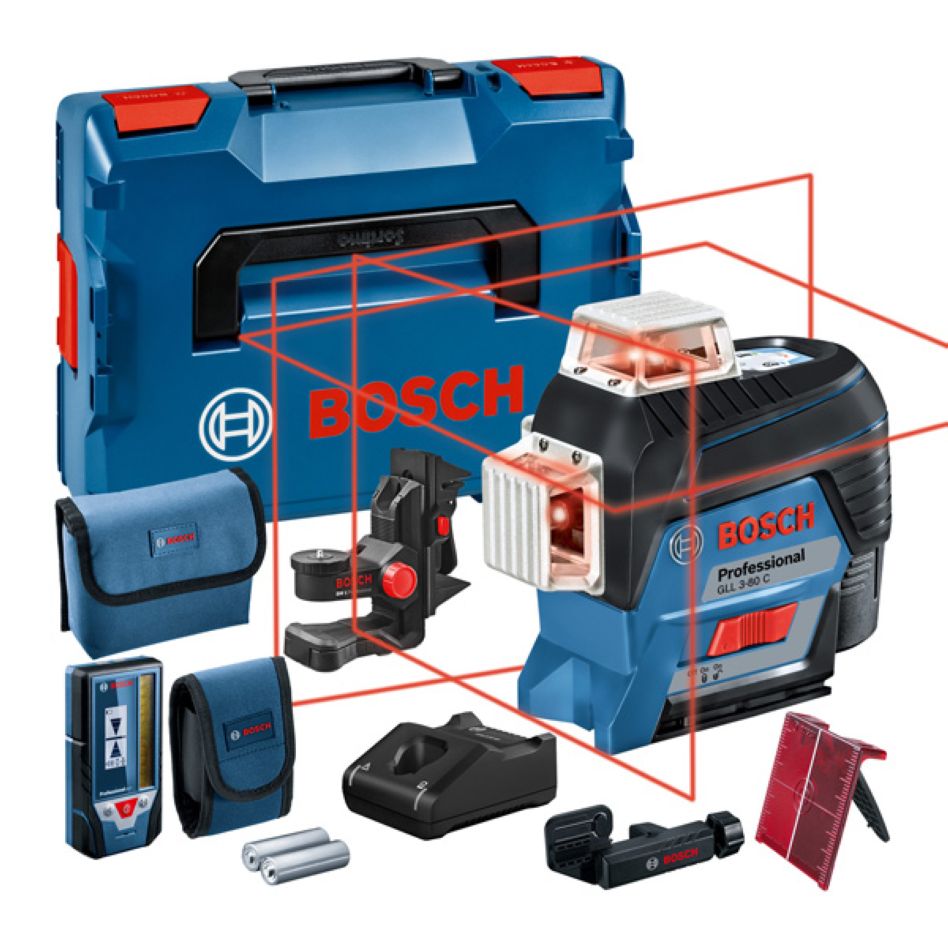 Bosch Blauw 0601063R05 GLL 3-80 C Lijnlaser set 1x  12V 2,0 Ah en snellader GAL 12V-40 CV in L-BOXX