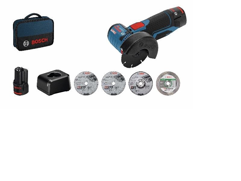 Bosch Blauw 06019F200C GWS 12V-76 Haakse Accuslijpmachine 12V 2.0Ah Li-Ion + accessoireset