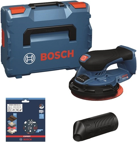 Bosch Blauw 0615A500GC GEX18V-150-3 Accu Excenterschuurmachine 150 mm excl. accu en lader + EXPERT 9-delig schuurschijvenset in L-Boxx