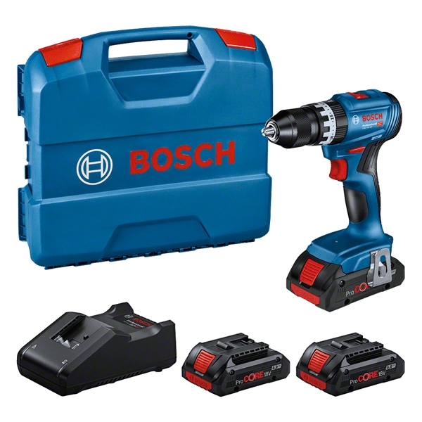 Bosch Blauw 0615A5002U GSB 18V-45 Accuschroefklopboormachine 3x ProCORE18V 4.0Ah en lader GAL 18V-40 in L-Case