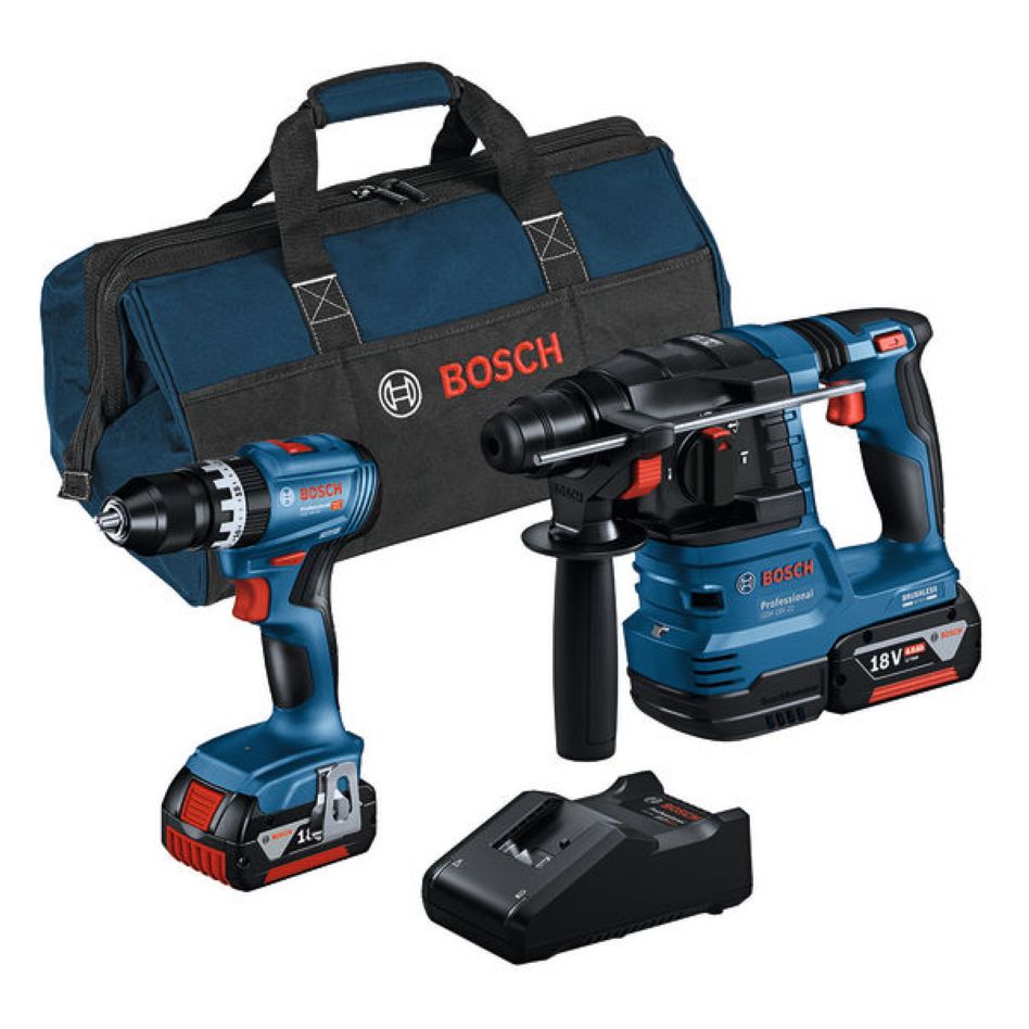 Bosch Blauw 0615A50039 Accutoolkit Combipack 18V GBH + GSB (2x GBA 18V 4,0 Ah, lader GAL 18V-40, GBH 18V-22, GSB 18V-45,)