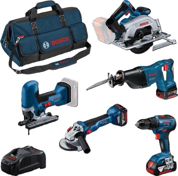 Bosch Blauw 0615A5004E 5-delige Comboset &ndash; Professionele 18V Gereedschapsset met Tool Bag