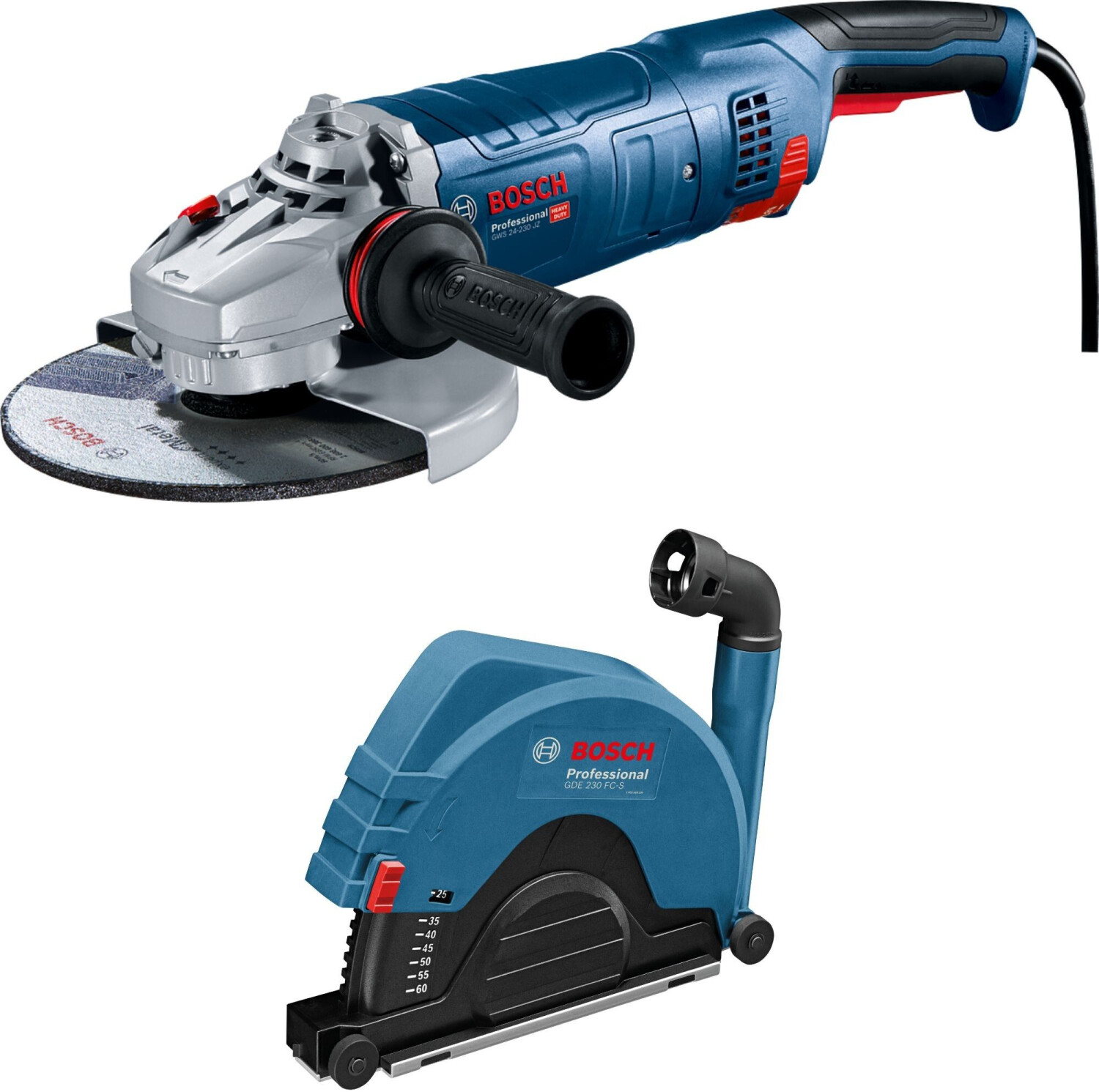 Bosch Blauw 0615A5004S GWS 24-230 JZ Haakse slijpmachine 230 mm 2400W + GDE 230 FC-S Stofafzuigkap