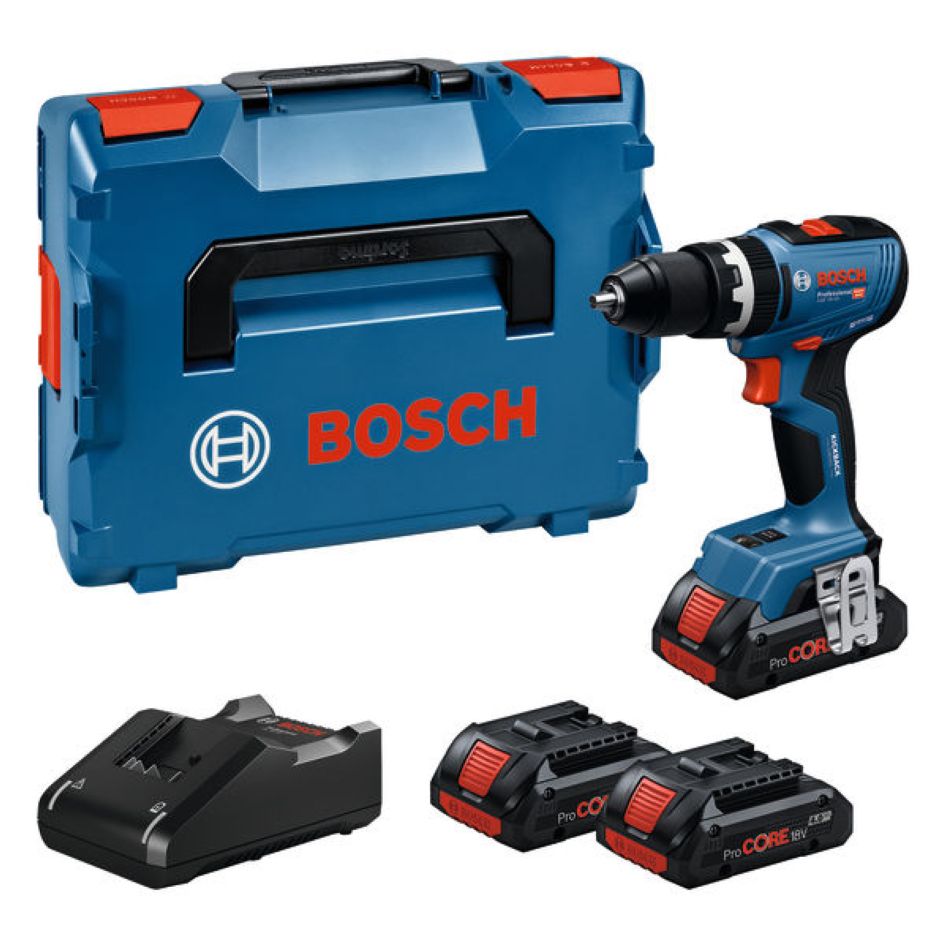 Bosch Blauw 06019N3306 GSB 18V-65 Accuklopboorschroevendraaier 2x ProCORE18V 4,0 Ah en lader GAL 18V-40 in L-BOXX